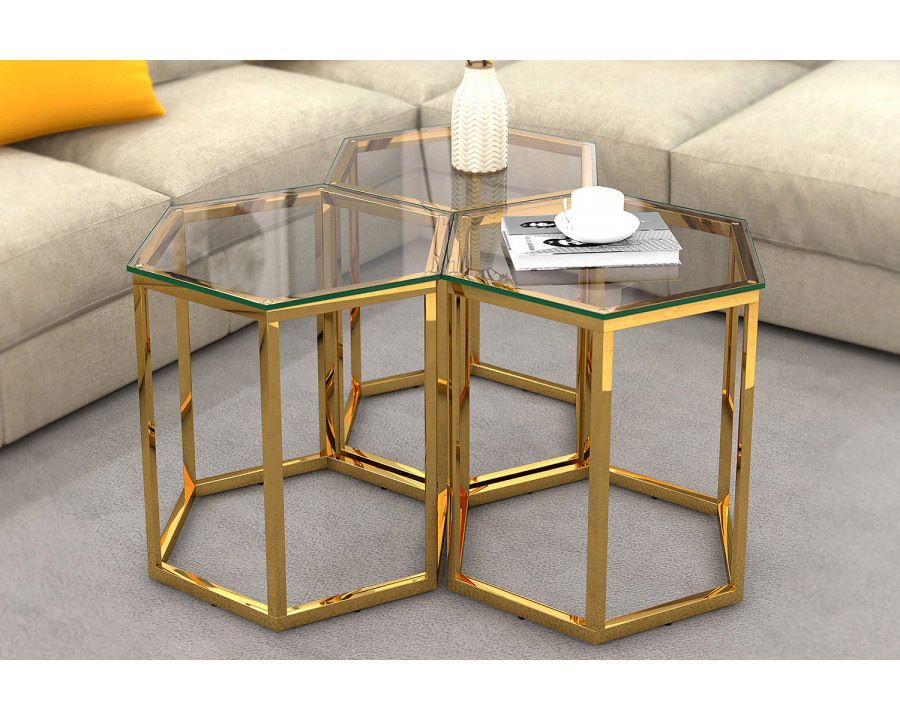 Worldwide Fleur Accent Table Set of 3 - Gold