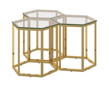 Worldwide Fleur Accent Table Set of 3 - Gold