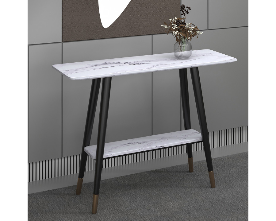 Worldwide - Emery 2-Tier Console Table in White Faux Marble/Black