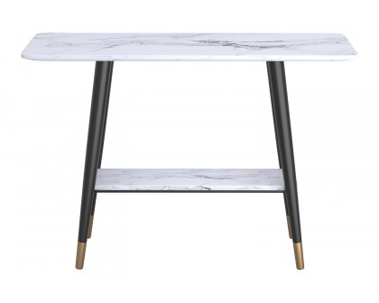 Worldwide™ Emery 2-Tier Console Table - White Faux Marble/Black