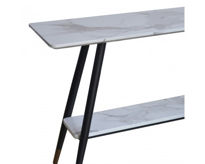 Worldwide™ Emery 2-Tier Console Table - White Faux Marble/Black