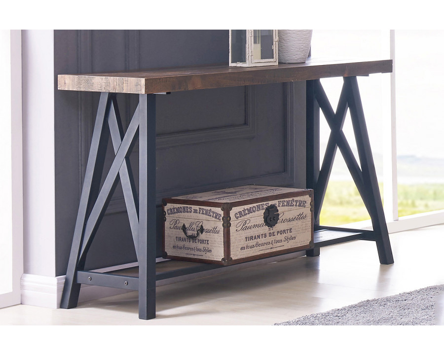 Worldwide - Langport Console Table in Rustic Oak/Black