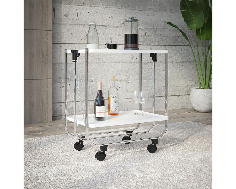 Worldwide - Sumi 2-Tier Folding Bar Cart in White/Chrome