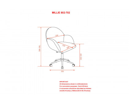 Worldwide - Millie Office Chair in Ivory/Chrome