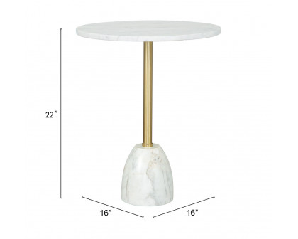 ZUO - Cynthia Side Table in White/Gold