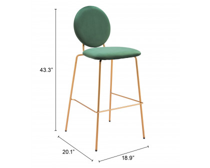 ZUO - Odessa Barstool (Set of 2) in Green/Gold