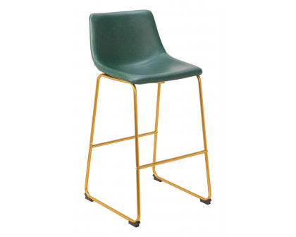 ZUO - Augusta Barstool (Set of 2) in Green/Gold