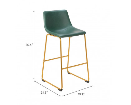 ZUO - Augusta Barstool (Set of 2) in Green/Gold