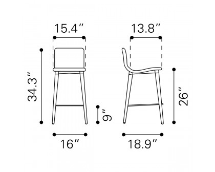 ZUO Jericho Counter Chair (Set Of 2) - Gray/Brown