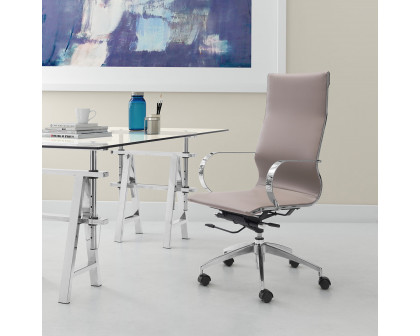 ZUO Glider High Back Office Chair - Taupe/Silver