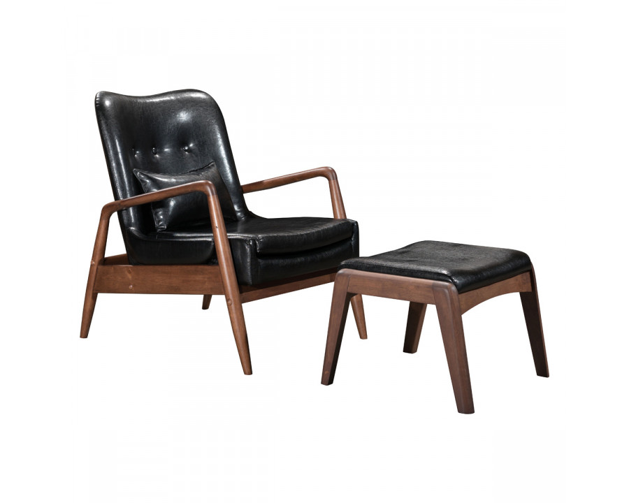 ZUO Bully Lounge Chair & Ottoman - Black/Walnut