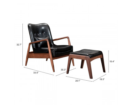 ZUO Bully Lounge Chair & Ottoman - Black/Walnut