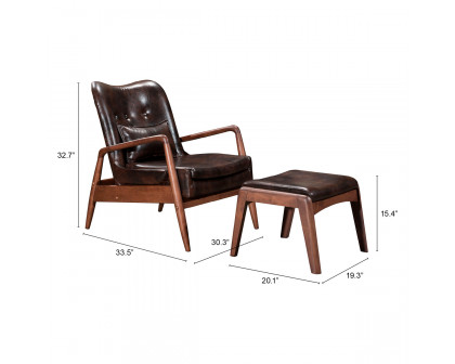 ZUO Bully Lounge Chair & Ottoman - Brown/Walnut