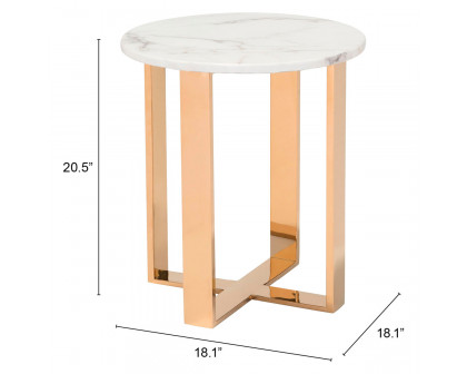 ZUO Atlas End Table - White/Gold