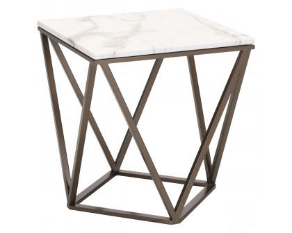 ZUO - Tintern End Table in White/Antique Brass/Dark Brown