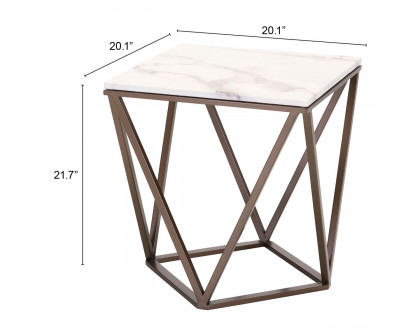 ZUO - Tintern End Table in White/Antique Brass/Dark Brown