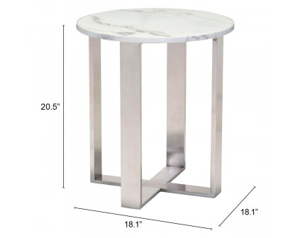 ZUO Atlas End Table - White/Silver