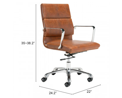 ZUO Ithaca Office Chair - Vintage Brown/Silver