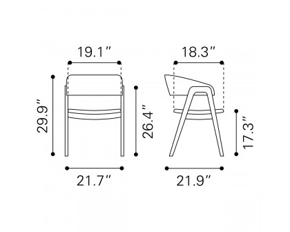 ZUO - Alden Dining Arm Chair (Set Of 2) in Walnut/Dark Gray