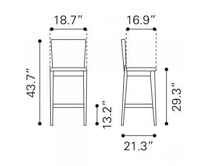 ZUO - Ambrose Bar Chair (Set Of 2) in Walnut/Dark Gray