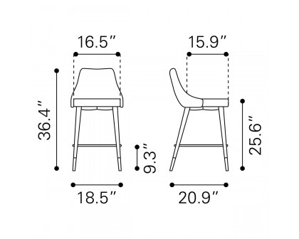 ZUO Piccolo Counter Chair - Gray/Black/Gold