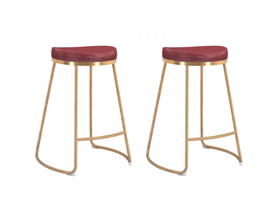 ZUO Bree Counter Stool (Set Of 2) - Burgundy/Gold