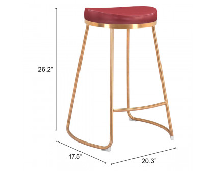 ZUO Bree Counter Stool (Set Of 2) - Burgundy/Gold