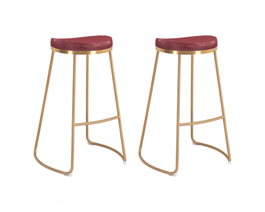 ZUO Bree Barstool (Set Of 2) - Burgundy/Gold