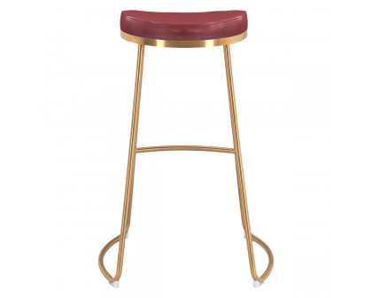 ZUO Bree Barstool (Set Of 2) - Burgundy/Gold