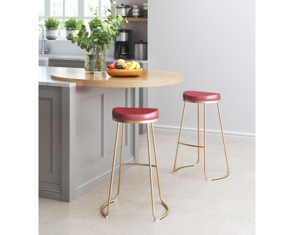 ZUO Bree Barstool (Set Of 2) - Burgundy/Gold