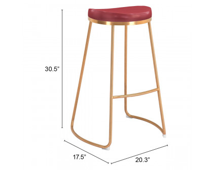 ZUO Bree Barstool (Set Of 2) - Burgundy/Gold