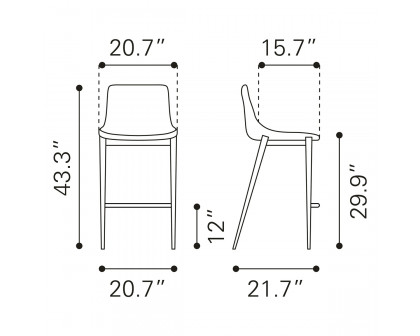 ZUO Magnus Bar Chair (Set Of 2) - Cappuccino/Silver