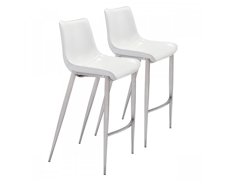 ZUO Magnus Bar Chair (Set Of 2) - White/Silver