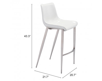 ZUO Magnus Bar Chair (Set Of 2) - White/Silver