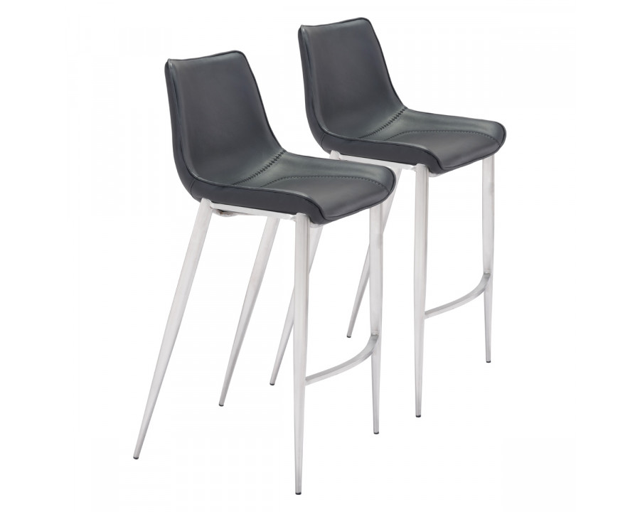 ZUO Magnus Bar Chair (Set Of 2) - Black/Silver