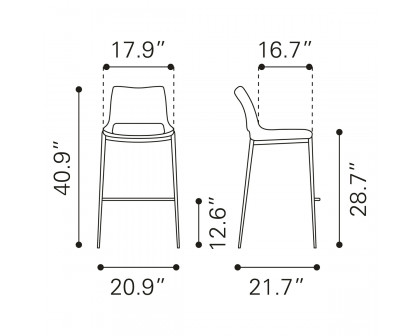 ZUO Ace Bar Chair (Set Of 2) - Black/Silver