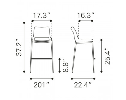 ZUO Ace Counter Chair (Set Of 2) - White/Silver