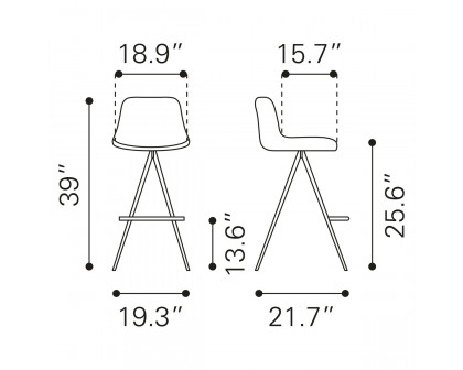 ZUO Aki Counter Chair (Set Of 2) - White/Black