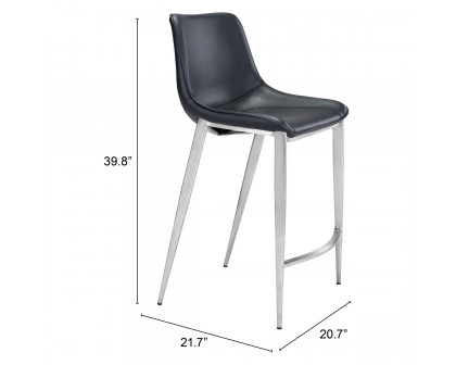 ZUO Magnus Counter Chair (Set Of 2) - Black/Silver