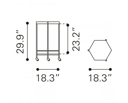 ZUO - Hex Bar Cart in Gold