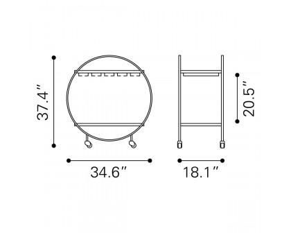 ZUO Arc Bar Cart - Gold/Black