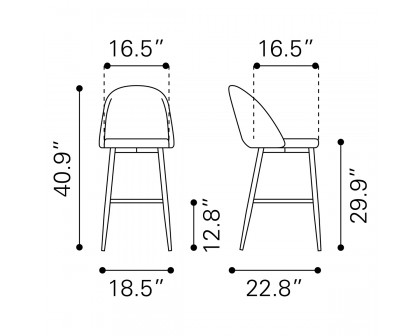 ZUO Cozy Bar Chair - Gray/Gold