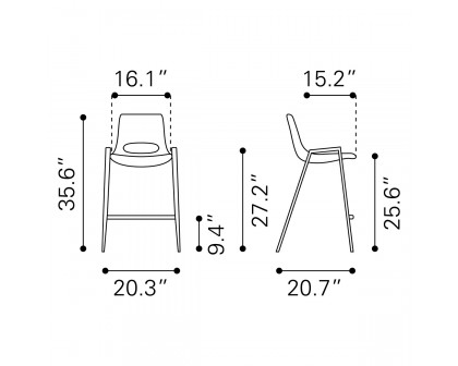 ZUO Desi Counter Chair (Set Of 2) - Gray/Dark Brown