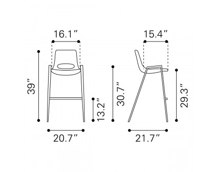 ZUO Desi Bar Chair (Set Of 2) - Gray/Dark Brown