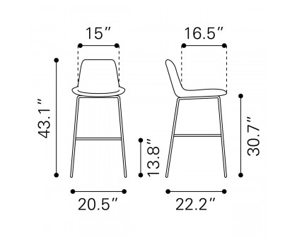 ZUO Tony Bar Chair - Gray/Gold