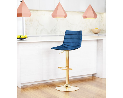 ZUO Prima Bar Chair - Dark Blue/Gold