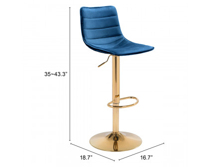 ZUO Prima Bar Chair - Dark Blue/Gold