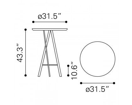 ZUO - Metz Bar Table in Gray/Black