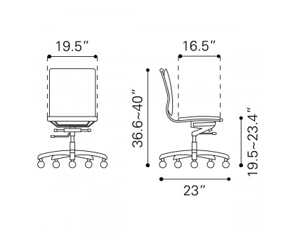 ZUO Lider Plus Armless Office Chair - Black/Silver