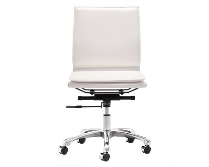 ZUO Lider Plus Armless Office Chair - White/Silver